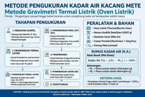 Metode pengukuran kadar air kacang mete gravimetri termal listrik tahapan SNI oven 105 derajat rumus