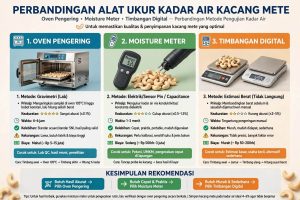 Perbandingan alat ukur kadar air kacang mete oven pengering moisture meter timbangan digital kelebihan kekurangan