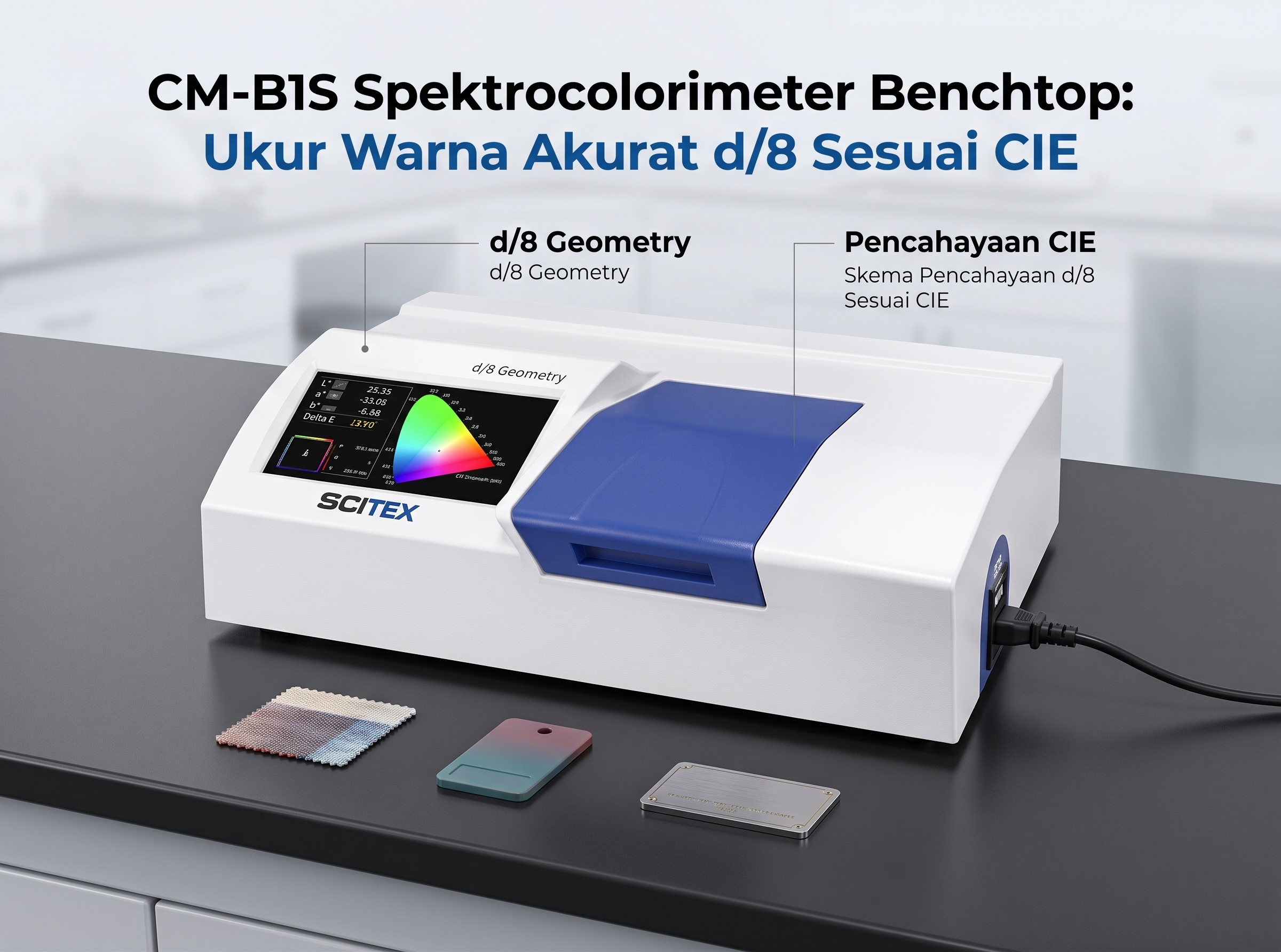 CM-B1S – Spektrocolorimeter Benchtop Pencahayaan d/8 Sesuai CIE|Ukur Warna Akurat untuk industri