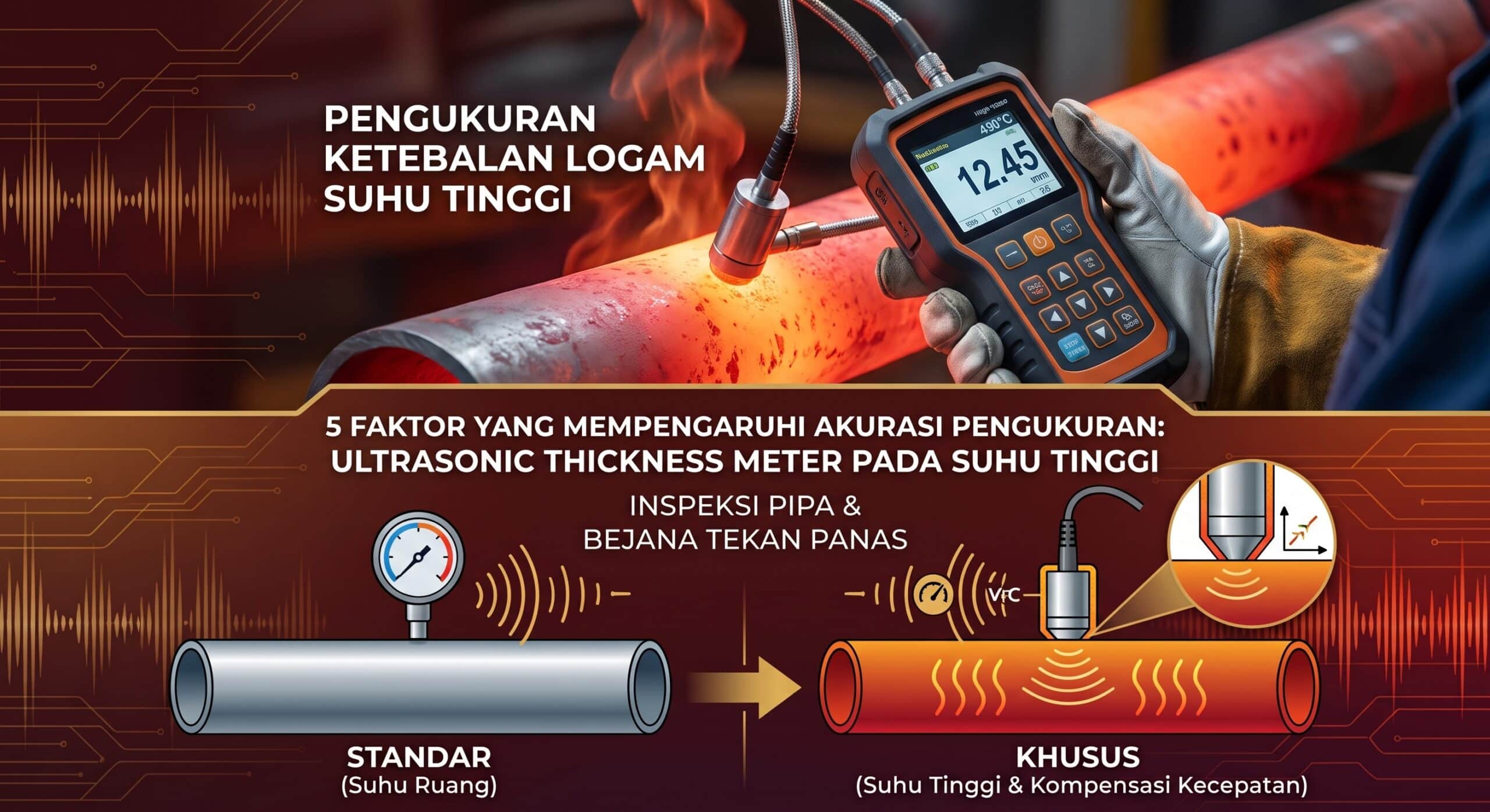 Ultrasonic Thickness Meter untuk pengukuran ketebalan logam suhu tinggi