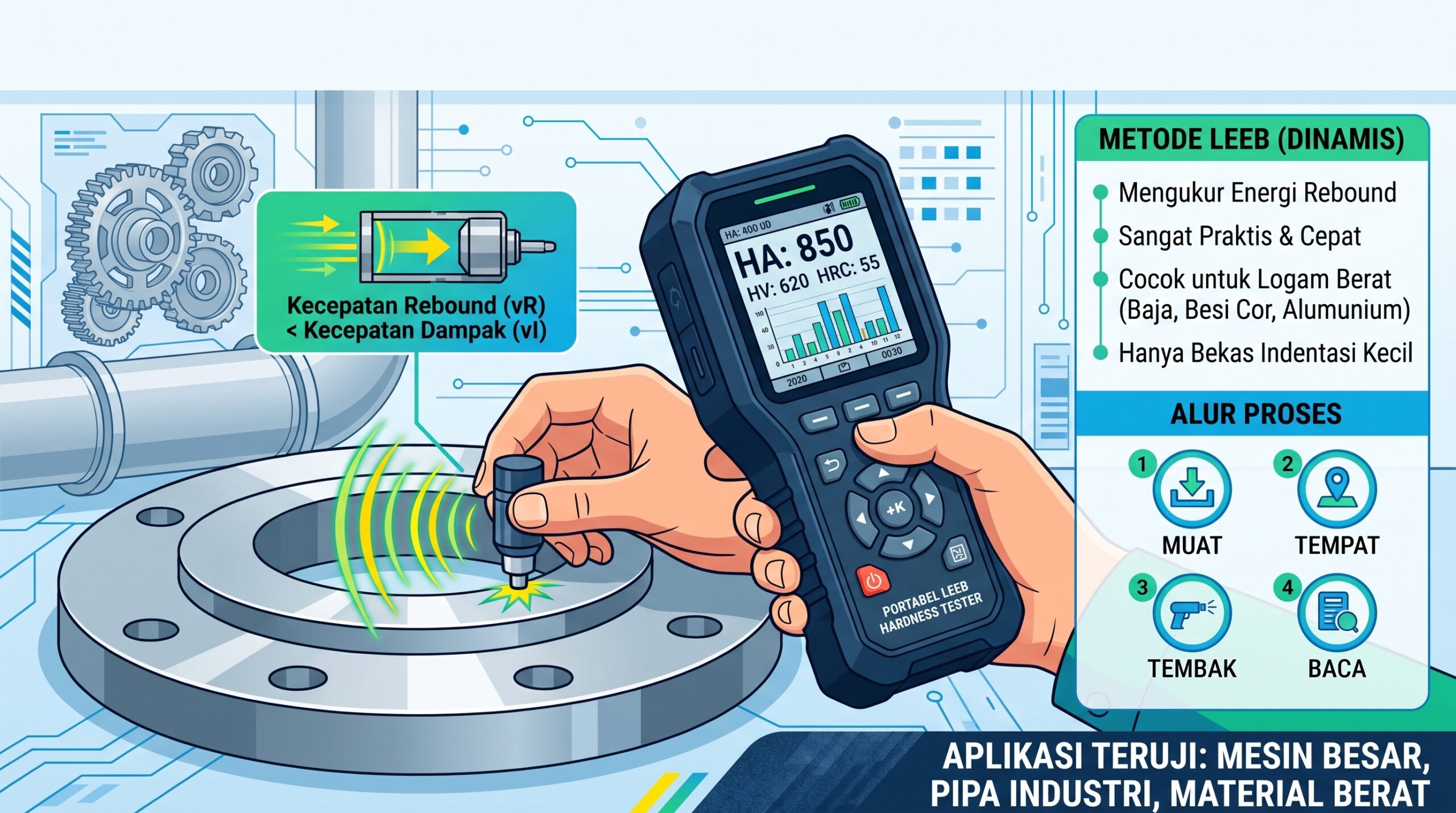 Hardness Tester Portabel untuk uji kekerasan logam metode Leeb