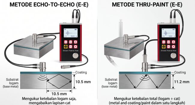 Uee932 Ultrasonic Thickness Gauge metode Echo-to-Echo pada pelat baja