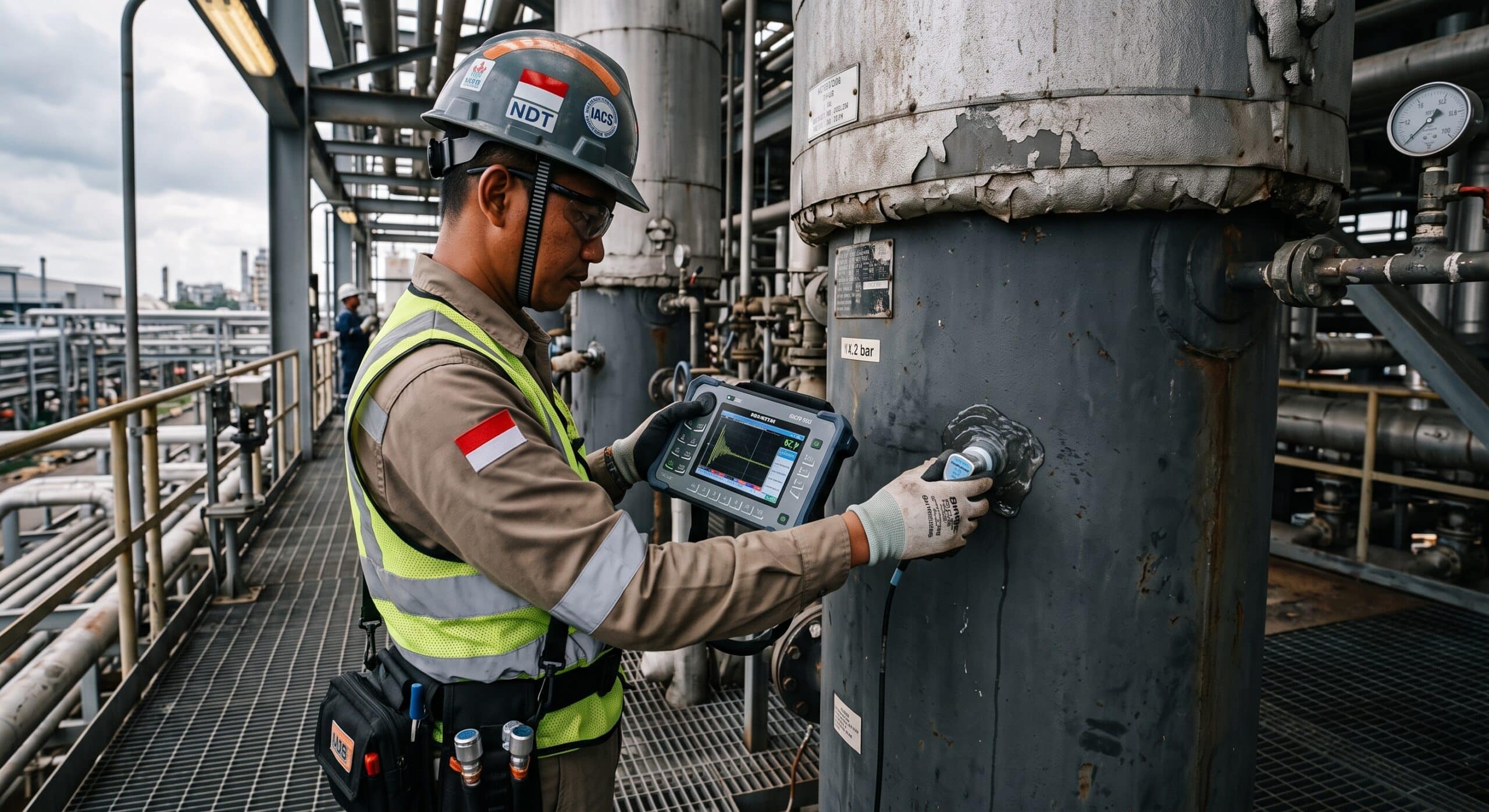 Meter Thickness Ultrasonik untuk inspeksi ketebalan boiler