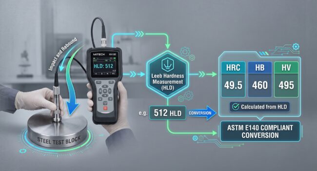 Leeb Hardness Tester MITECH MH180 untuk konversi skala kekerasan HLD ke HRC HB dan HV
