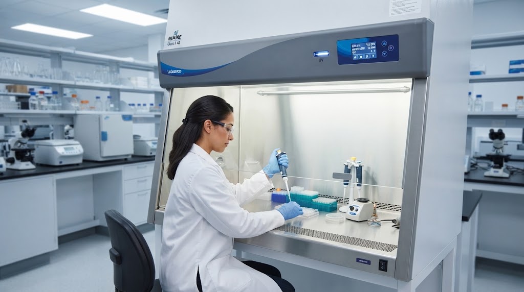 Unit Biosafety Cabinet Biobase kelas II A2 di dalam laboratorium untuk perlindungan keselamatan kerja