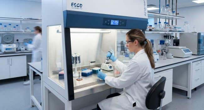 Biosafety Cabinet modern di dalam laboratorium mikrobiologi untuk perlindungan personel dan sampel
