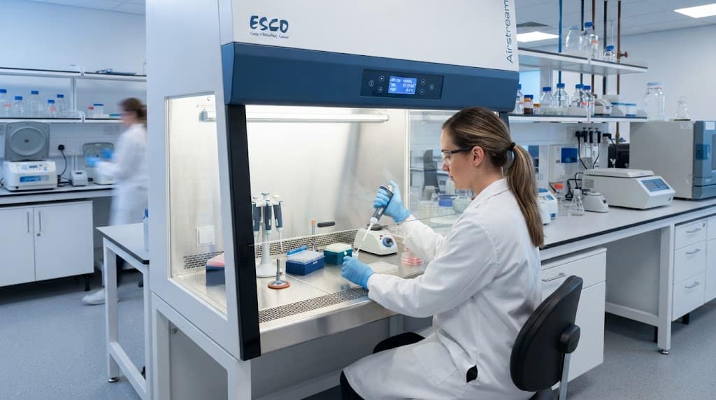 Biosafety Cabinet modern di dalam laboratorium mikrobiologi untuk perlindungan personel dan sampel