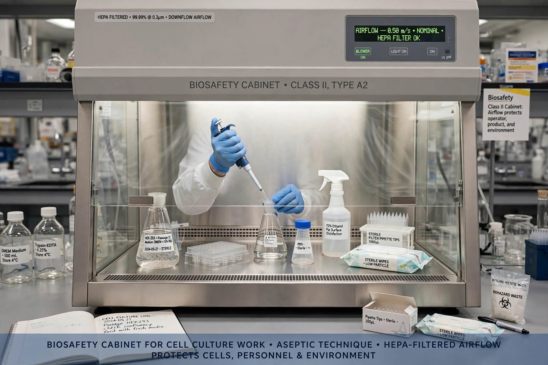 BSC untuk kultur sel aseptic technique HEPA filtered airflow 0.50 m/s