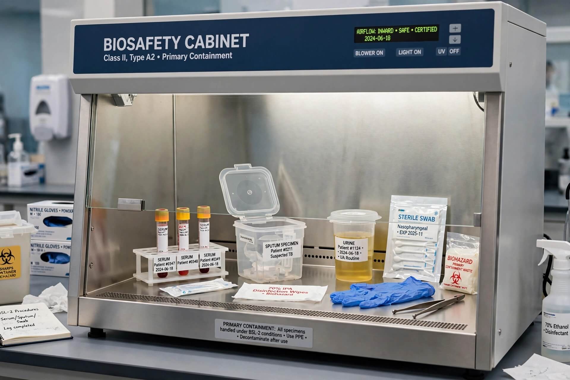 BSC untuk lab klinik spesimen darah serum sputum urine swab BSL-2 primary containment