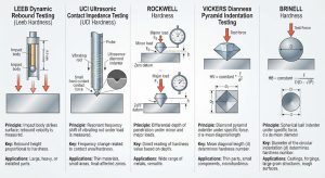 Jenis metode hardness tester Leeb UCI Rockwell Vickers dan Brinell