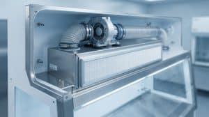 Komponen utama HEPA filter dan sistem filtrasi pada Laminar Air Flow Cabinet