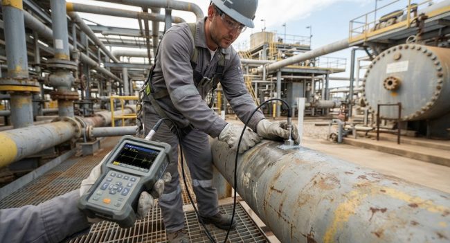Ultrasonic thickness gauge untuk inspeksi ketebalan material pipa