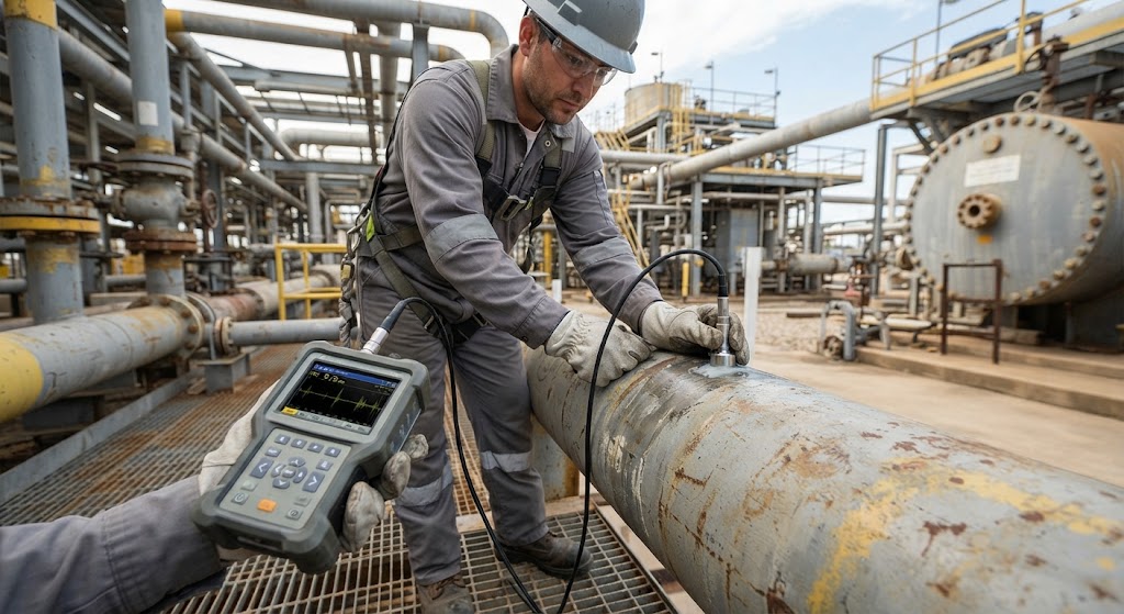 Ultrasonic thickness gauge untuk inspeksi ketebalan material pipa