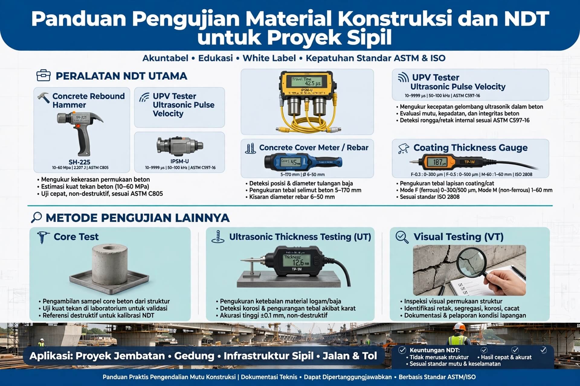 Panduan pengujian material konstruksi dan NDT untuk proyek sipil