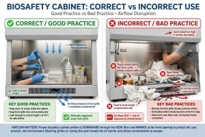 Perbandingan correct vs incorrect use BSC good vs bad practice airflow