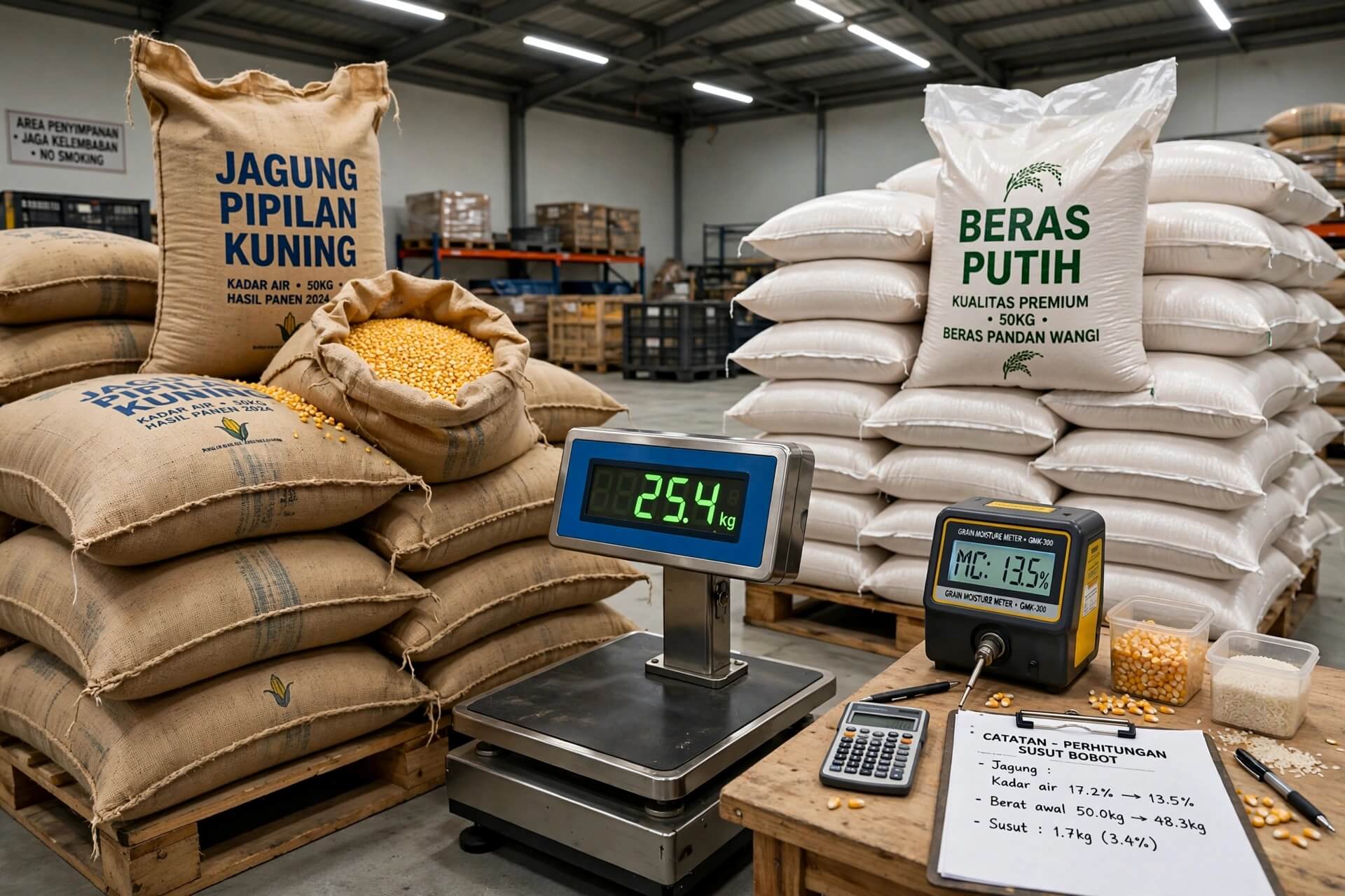 Cara menghitung susut bobot jagung dan beras akibat perubahan kadar air rumus berat akhir dry matter tetap