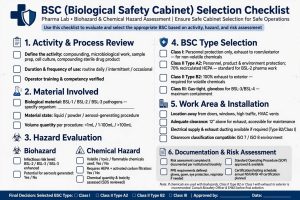 Checklist memilih BSC lab farmasi biohazard chemical hazard type work area