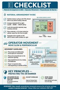 Checklist penataan BSC operator movement perpendicular air barrier slow steady