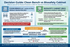 Decision guide clean bench LAF vs biosafety cabinet BSC infectious material aerosol