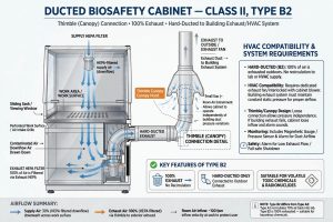 Diagram airflow Biosafety Cabinet ducted Class II Type B2 thimble canopy connection hard-ducted 100% exhaust