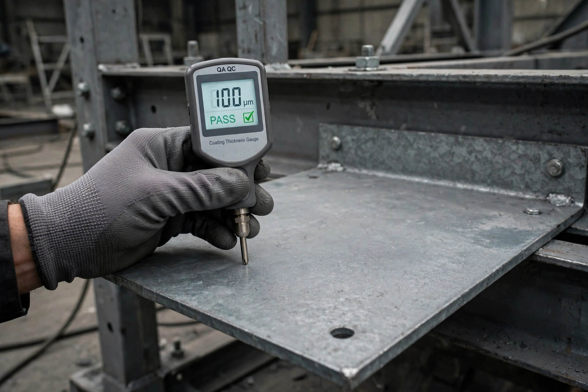 Coating thickness gauge digunakan untuk mengukur ketebalan lapisan galvanis pada baja