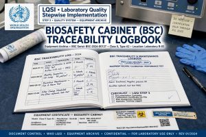 Logbook BSC traceability WHO LQSI Step 3 equipment archive certification report calibration
