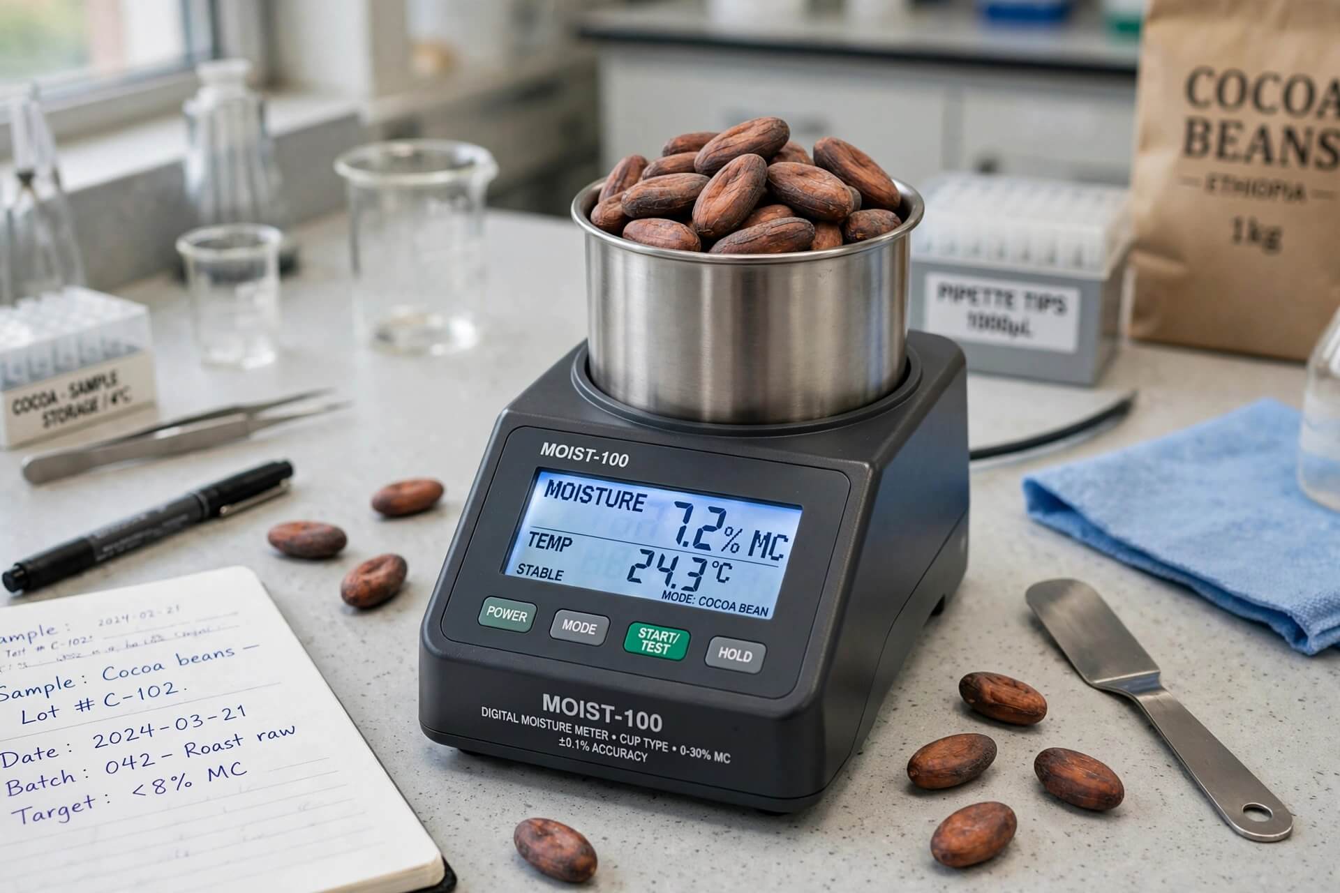Moisture meter tuang cup type untuk biji kakao 7.2 persen MC