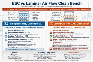 Perbandingan BSC vs LAF clean bench mikrobiologi perlindungan personel produk lingkungan