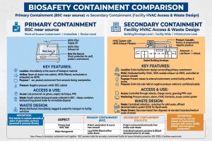  Perbedaan primary containment BSC near source vs secondary facility HVAC access waste design comparison