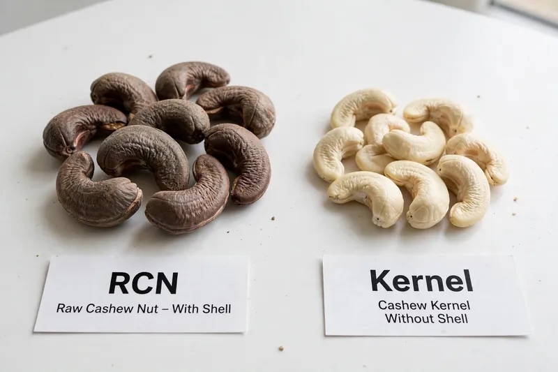 Perbedaan RCN Raw Cashew Nut dengan cangkang dan cashew kernel tanpa cangkang untuk kalibrasi moisture meter
