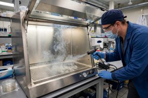 sertifikasi pengujian biosafety cabinet smoke pattern hepa filter leak test