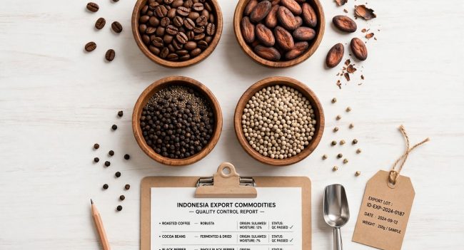 Standar SNI kadar air komoditas ekspor Indonesia untuk biji kopi, biji kakao, lada hitam dan lada putih dalam wadah kayu dengan lembar laporan quality control