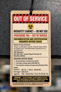 Tag out of service BSC do not use perlu dekontaminasi dan sertifikasi ulang