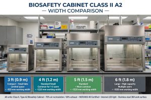Perbandingan ukuran Biosafety Cabinet Class II A2 lebar 3ft 4ft 5ft 6ft untuk lab kecil standar besar